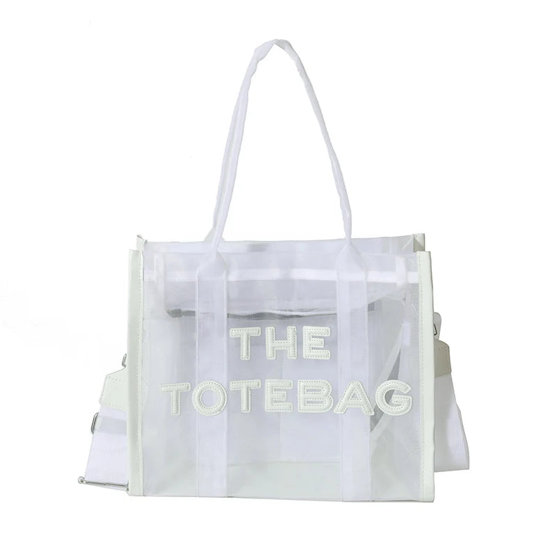 New Large Unisex Waterproof Zipper Closure Handbag Fashionable Casual Luxury Transparent Beach Bag with Cross-Body Strap