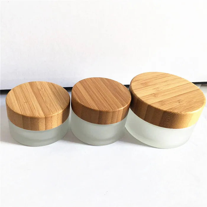 Skin Care Plastic 5g 15g 30g 50g 100g Glass Cream Jar With Wood Grain Plastic Cap Bamboo Jar 30ml 50ml 100ml 120ml 150ml Bottles