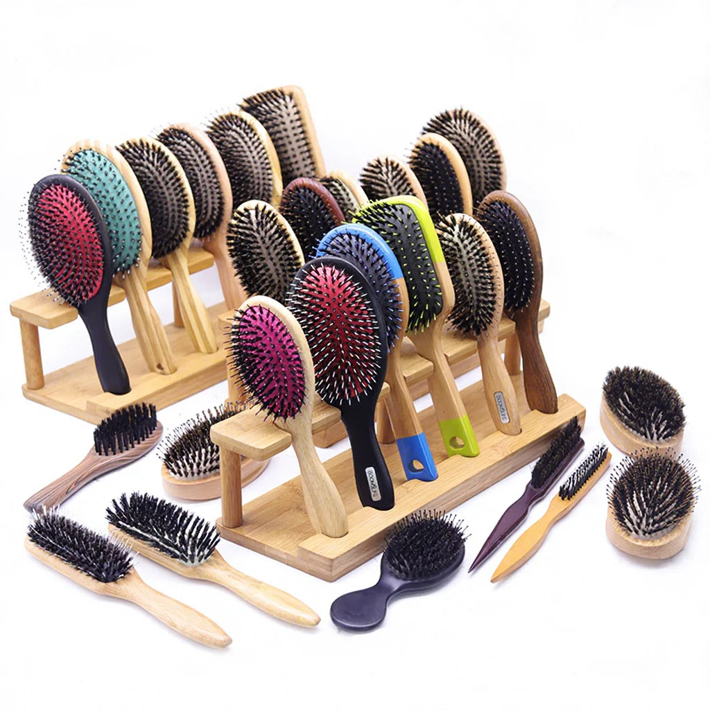 Hair Brush Comb Wooden Handle 100% Boar Bristle Hairbrush for Curly Thick Long Fine Dry Wet Hair Bamboo Paddle Brushes