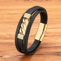 Black Braided Leather Bracelets Engraving Stainless Steel Stacked Woven Multi Layer Jewelry Leather Bracelet for Men