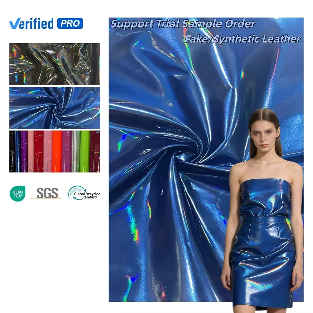 PFAS FREE Shiny Pu Fabric Leather Pattern Artificial Leather Factory Made 4 Way Stretch Leather Garment Fabric