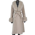 2022 Winter Women Long Cashmere Wool Jacket With Fur Collar Cuffs Detachable Wool Coat