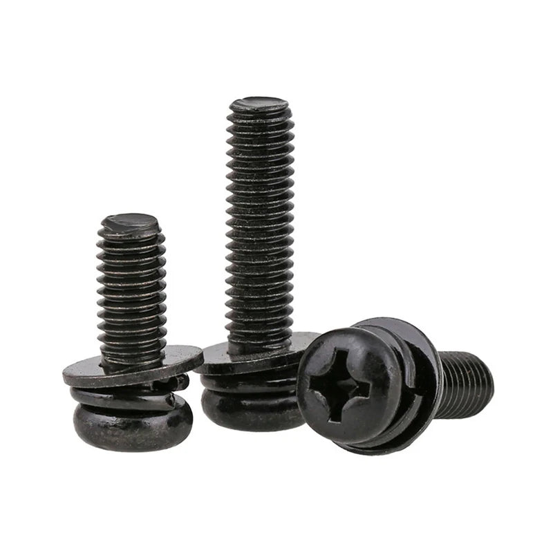 Carbon Steel Black Zinc Plated Spring Washer Flat Washer Cross Recessed Pan Head Three Combination Screws Metric High Precision