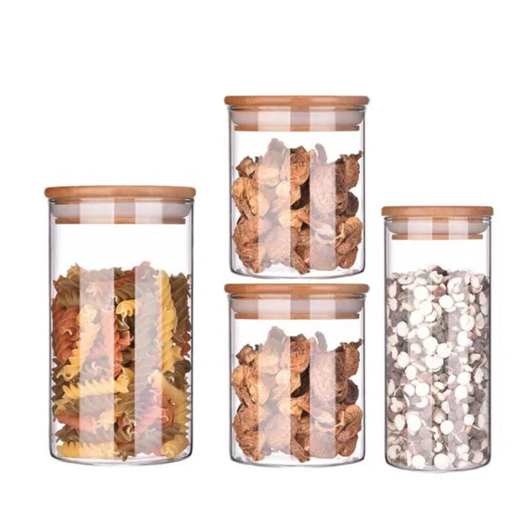 Clear D100 mm   High Borosilicate Mason Jar Herb Jarglass Storage  Jar Food Storage Container with Cork Bamboo Airtight Lid