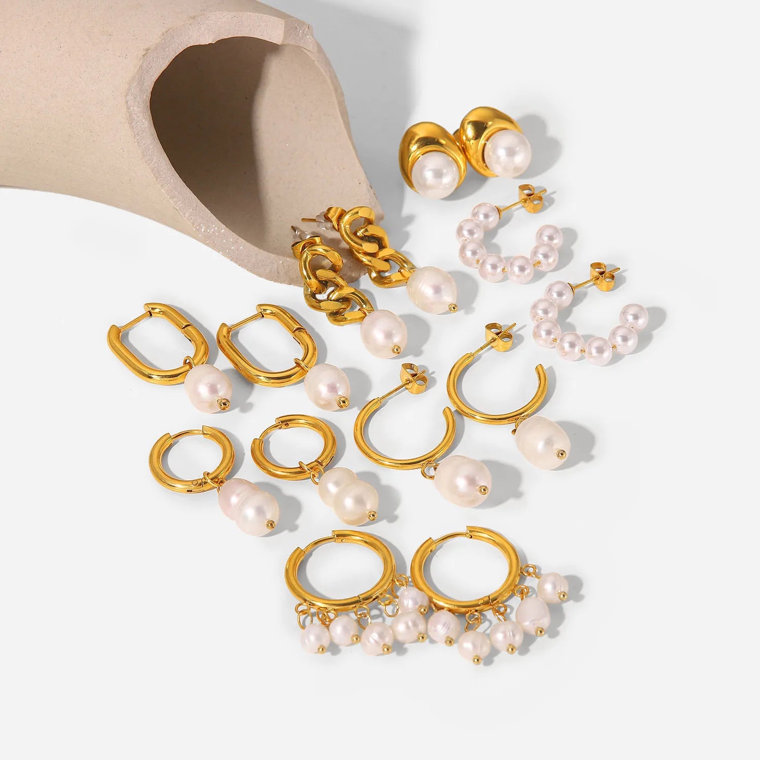 Elegant Real Baroque Freshwater Fresh Water Pearl  Basic Hoop Earring Stainless Steel Earring Party Jewelry