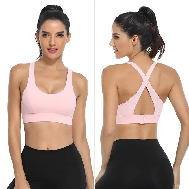 S-3XL Plus Size Solid Colors Shockproof Gather Cross Back Workout Running Fitness Yoga Bra for Women