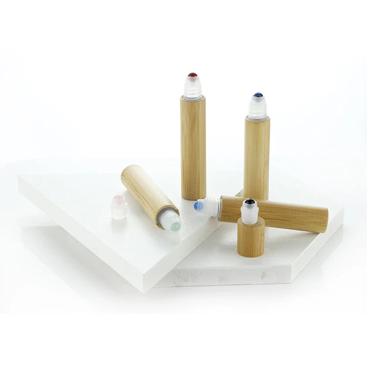 2025 Factory Hot Sale Bamboo Roller Bottles Essential Oil with Top clear Glass Dropper Bottle Lid Korean Skin Care k Beauty