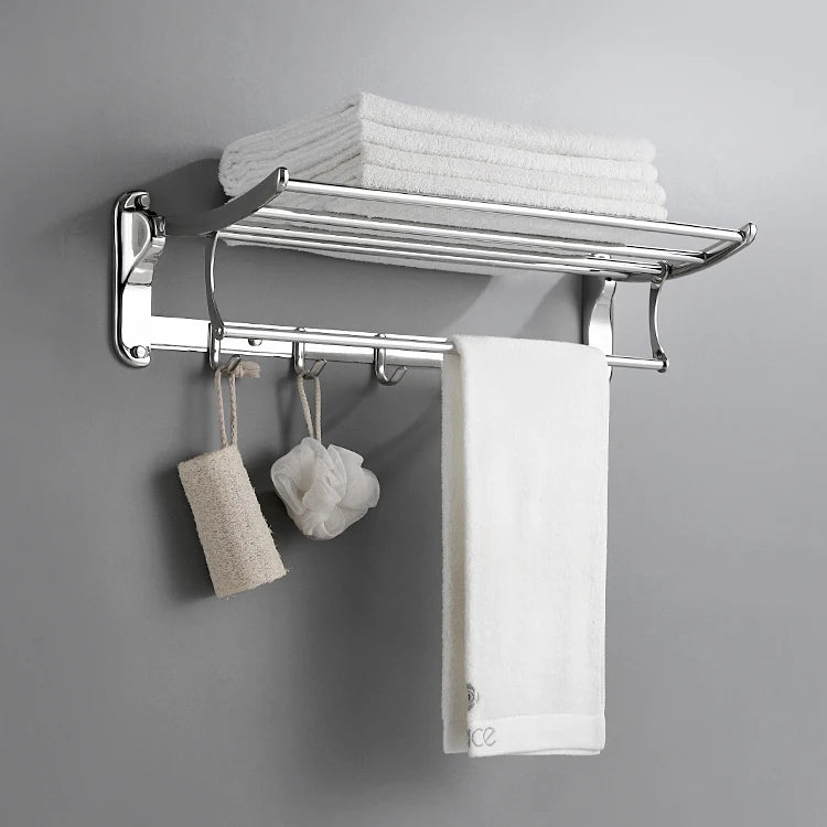 Guangdong Modern SUS304 Stainless Steel Chrome Finish Wall-Mounted Towel Bar with Hooks Bath Accessories for Hotel Use