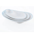 Unbreakable Restaurant Tableware Dumpling Serving Irregular Blue Rim White Melamine Dinner Plate