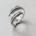 GT 925 SILVER Leaf Feather Shape Rings Silver Opening Adjustable Rings for Men or Woman