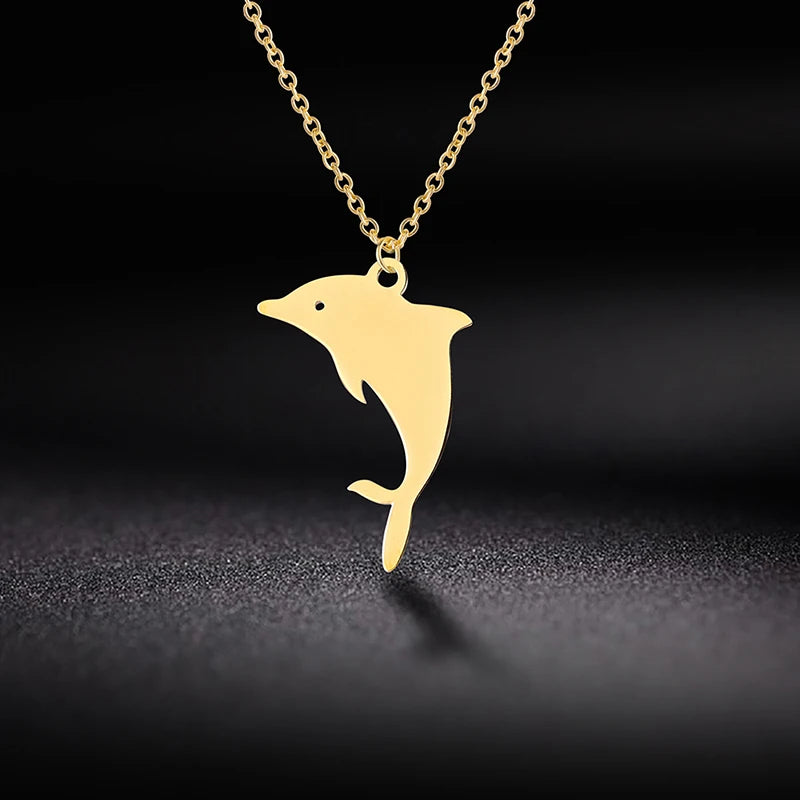 18k Gold Plated Necklace Stainless Steel Jewelry Cute Jewelry Set Dolphin Animal Necklace Adjustable Women Fashion Choker