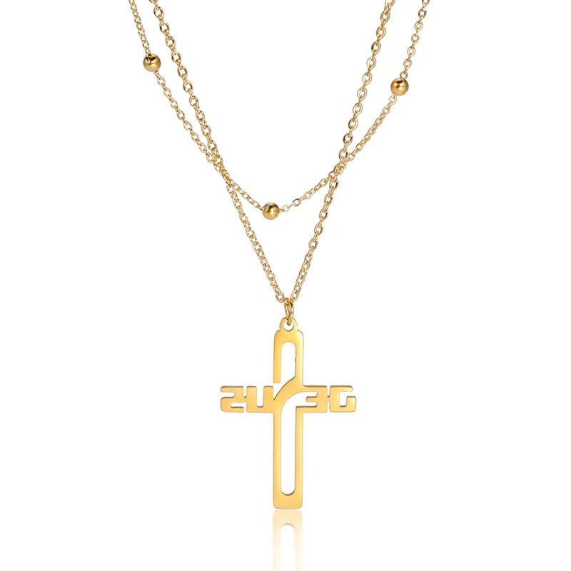 Vintage Stainless Steel Jesus Pendant Necklace Cross Necklace Real Gold Plated Jewelry Religious Christian Jesus Cross Necklace
