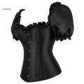 Black Short Sleeve Party Satin Corsets Women's Waist Slimming Trainer Sexy Victorian Bustiers 12 Plastic Bones Overbust Crop Top
