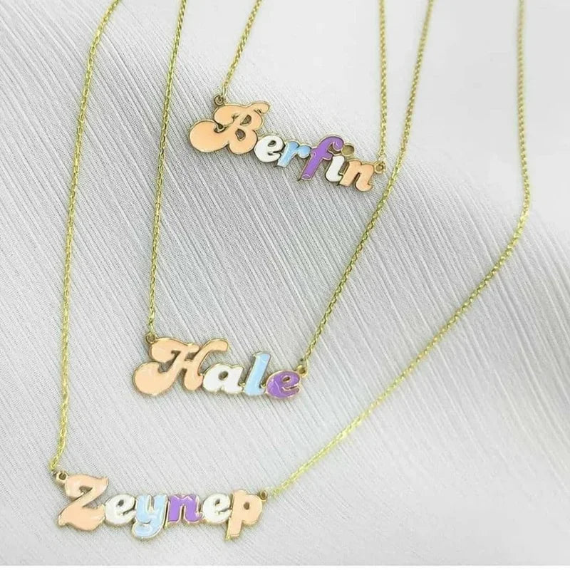 Qiuhan Name Necklace Minimalism Colorful Pendant Custom Enamel Letters Necklace
