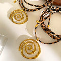 Hip Hop Leopard Leather Rope Jewelry Stainless Steel 18k Gold Plated Spiral Pendant Adjustable Women Necklace YF6240