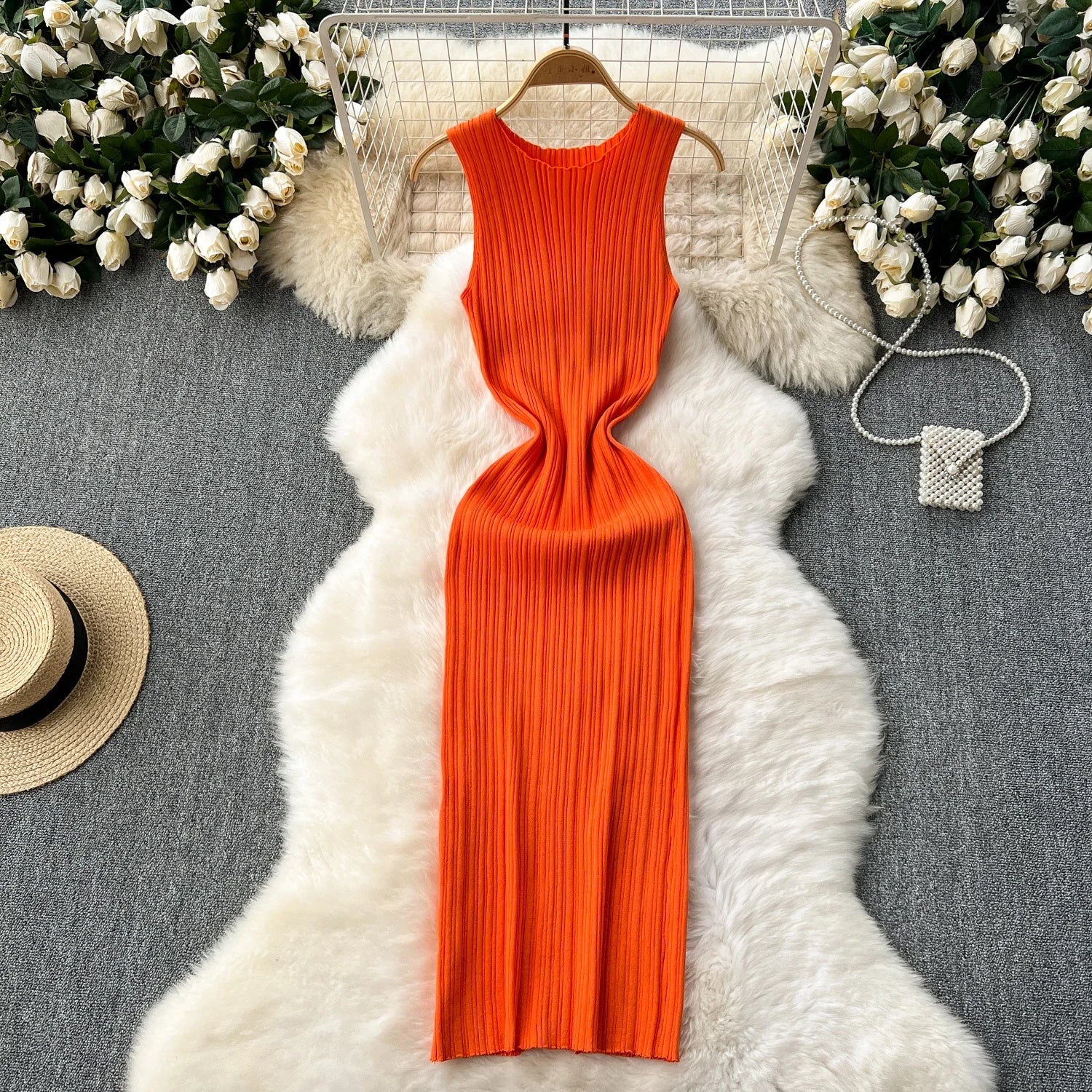 Summer Midi for Women Sleeveless Empire Knit Dress