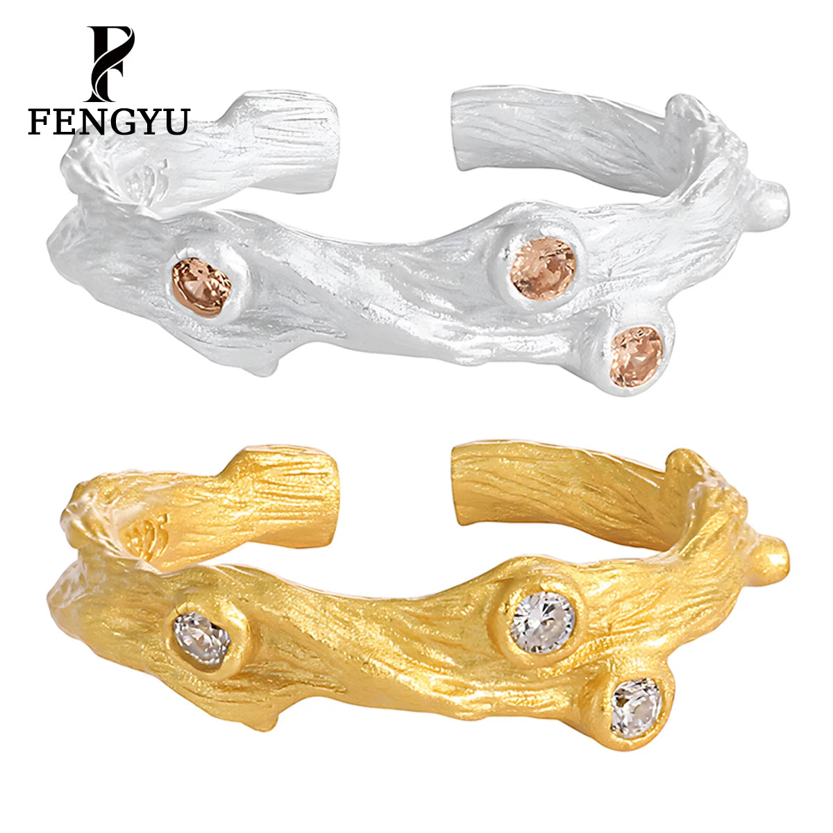 Fine Irregular 18k Gold Zircon Rings for Women 925 Sterling Silver Fashion Adjustable Gemstone Ring Custom Jewelry Wholesale