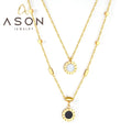 Ason Jewelry Black and White Shell Round Pendant Necklace Stainless Steel Double Layer Necklace for Women