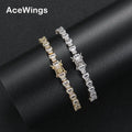 BB129 Women's Geometric Gold Plated Brass Zircon Tennis Chain Bracelet Hip Hop Jewelry