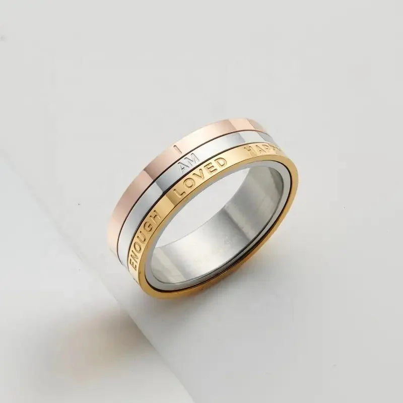 Custom Stainless Steel Ring Can Rotate Three Layers of Blank Engraved logo Text I AM ENOUGH to Rotate DIY 18K Gold