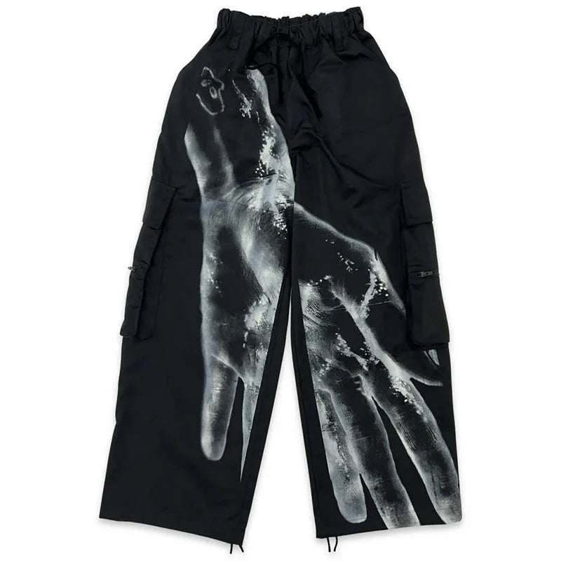 Custom Lightweight Windbreaker Joggers for Men High Waist Baggy Streetwear with Painted Decoration Casual Stacked Cargo Pants