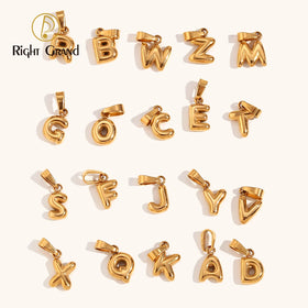 DIY Jewelry 18K Gold Plated Initial Letter Pendant 316L Stainless Steel Mini Bubble Letter Pendants Accessories