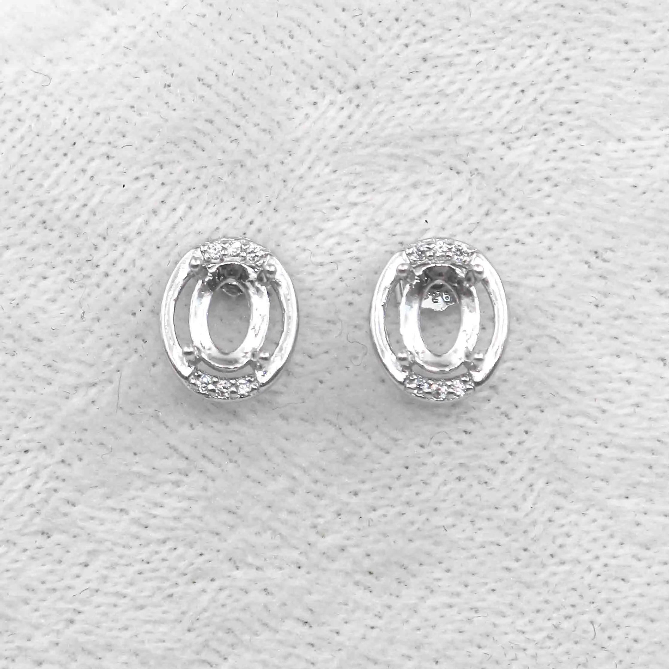Sterling Silver 4*6/5*7/6*8mm Semi Mount Stud Earrings Empty Frame Blank Setting S925 Base Without Center Stone DIY for Inlay