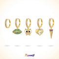 POENNIS Wholesale 14K Gold Plated Brass Geometric Hoop Earrings Set Zircon Trendy Dangle Dainty Heart Owl Lips Stud