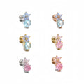 Hot Selling 18k Gold Brass Zircon Earring Piercing Sweet Pink Flower Ear Bone Studs Girl Sense Small Ear Jewelry for Women