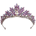 LUOXIN Vintage Bride Queen Bridal Tiaras Hair Accessories Black Metal Crystal Opal Crown for Wedding