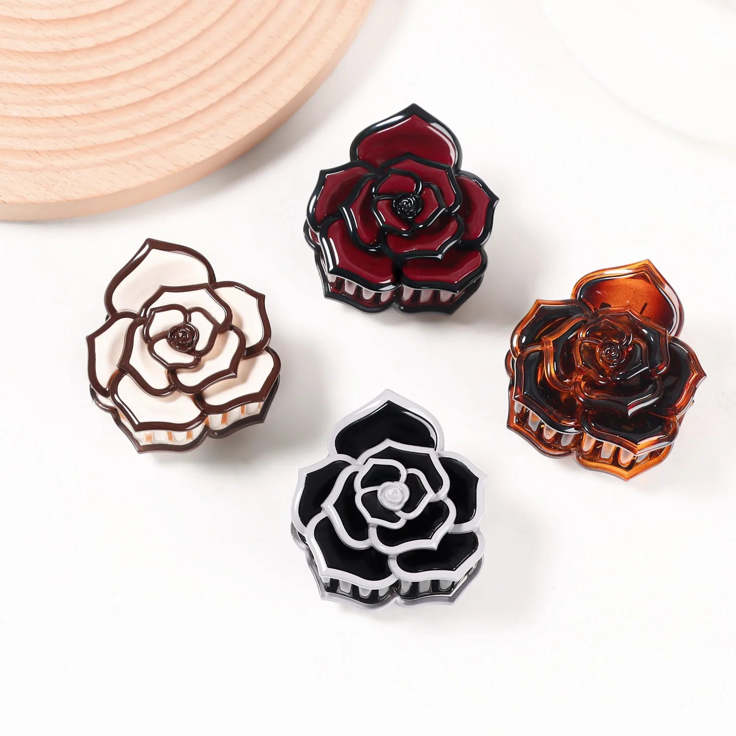 Lovely New Rose Flower Small Claw Clip Plastic Resin Hair Accessory for Women and Girls Floral Shark Hair Clip
