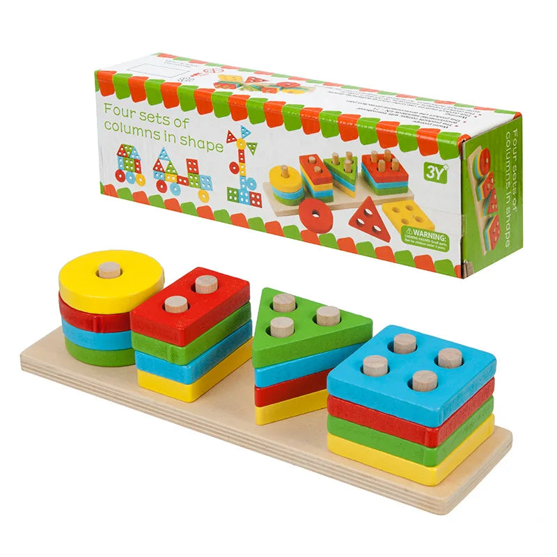 Early Childhood Educational Wisdom Geometric Four Sets of Columns Building Block