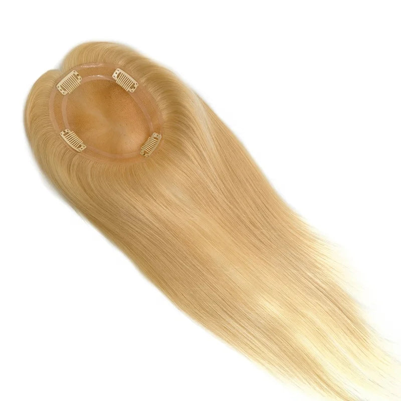 Fine Mono Lace Straight Natural Human Hair Piece Women Topper with Clip in