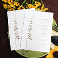 Custom White Cardboard Paper/Acrylic Wedding Single Card Menu Card With Gold Foil Text for Wedding Party