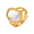 Retro Irregular 18K Gold Plated Stainless Steel White Seashell Adjustable Double Band Ring for Women Family Gathering Jewelry