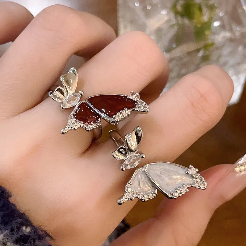 Anillo De Acero Inoxidable Zircon Butterfly Wedding Ring Light Luxury 18k Gold Plated Sparkling Opening Ring for Women Wedding