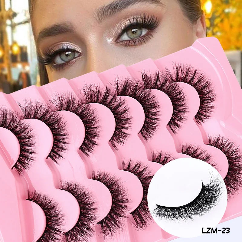 7 Pairs Cat Eye Wispy 25 Mm Lashes 3d 25mm Mink Eyelashes Natural Short Wholesale Silk Full Strip False Eyelashes