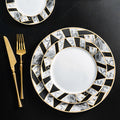 Nordic Ceramic Marble Dinner Set with Cups Marble Glaze Golden Design Porcelain Dinnerware Set with Mug