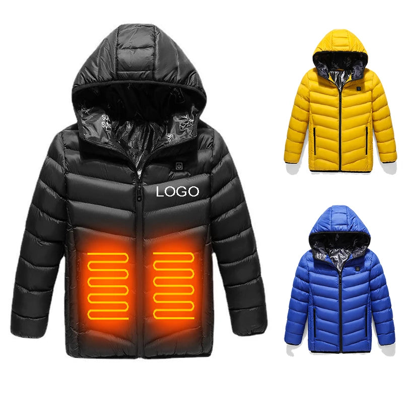 Fast Heating Electric Warmer Kids' Winter Jacket With Hood Zipper Closure Heated Hooded Coat for Children 3s Interface