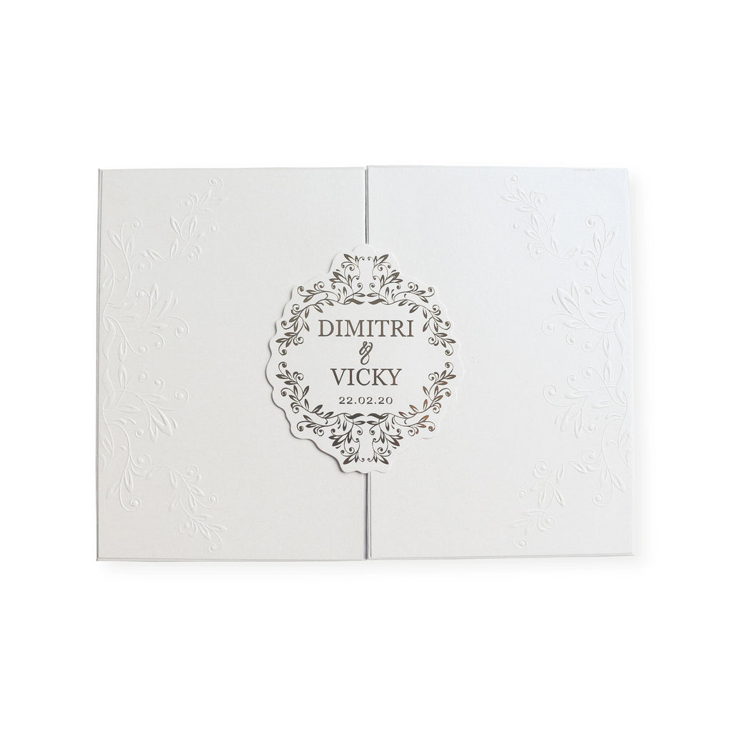 Hardcover Embossing Invitation Card Gold Foil Paper Board Invitations Pocket with Custom Monogram Wedding