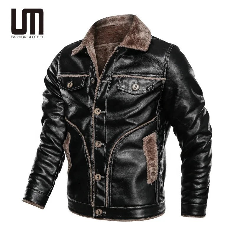 Liu Ming 2025 Trending Product Winter Men Casual Plus Size 7XL 8XL Thick PU Leather Coat Fur Fleece Jackets