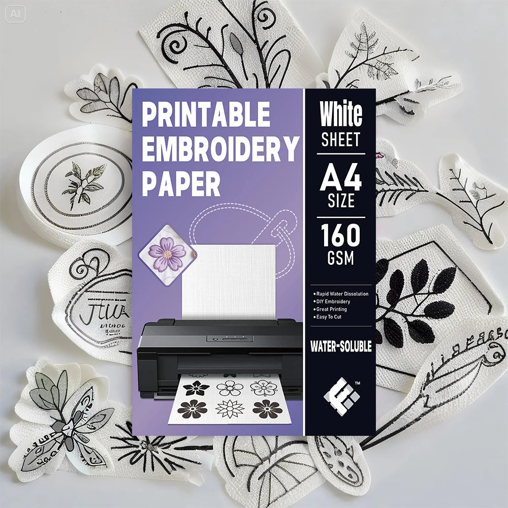 Water-Soluble Printable Embroidery Stabilizer Paper Recycled for Sewing Quilting Cross Stitch Craft Projects on Clothing & Shoes