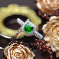 Wholesale 925 Sterling Silver Women's Ring with Natural Diopside Gem Stone Emerald Cut Classic Style Wedding Party