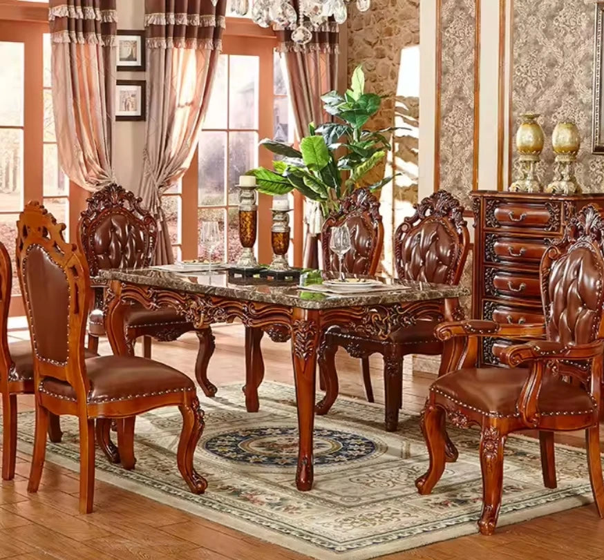 Luxury Modern Design Dining Table Chair Set Hand Carved Wooden Frame for Home Villa Restaurant Living Room Hotel Bar Furniture