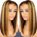 Highlight Lace Front Bob Wig Human Hair 12 Inch Ombre Honey Blonde 13x4 Transparent Lace Frontal Wigs Pre Plucked 4/27 Colored