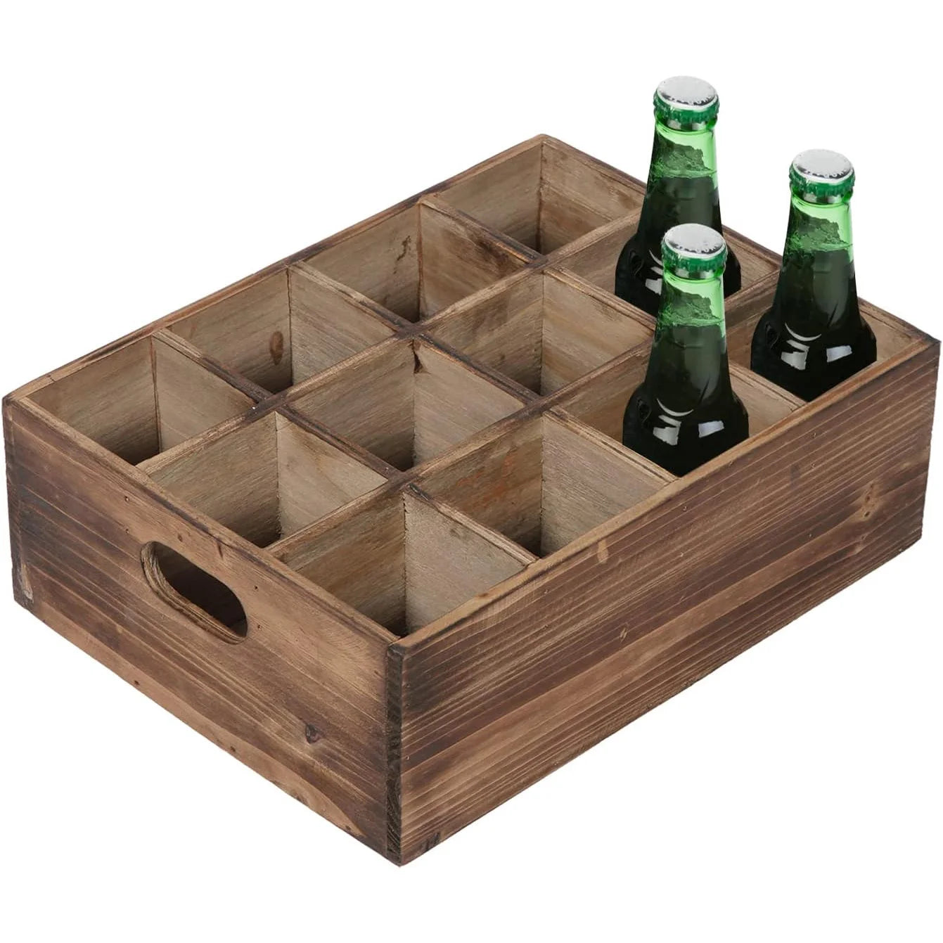 Wooden Storage Crate for DecorationBeer Holder BoxWood Crate BoxBeverage Serving Caddy with Carrying HandlesIndividual Slots