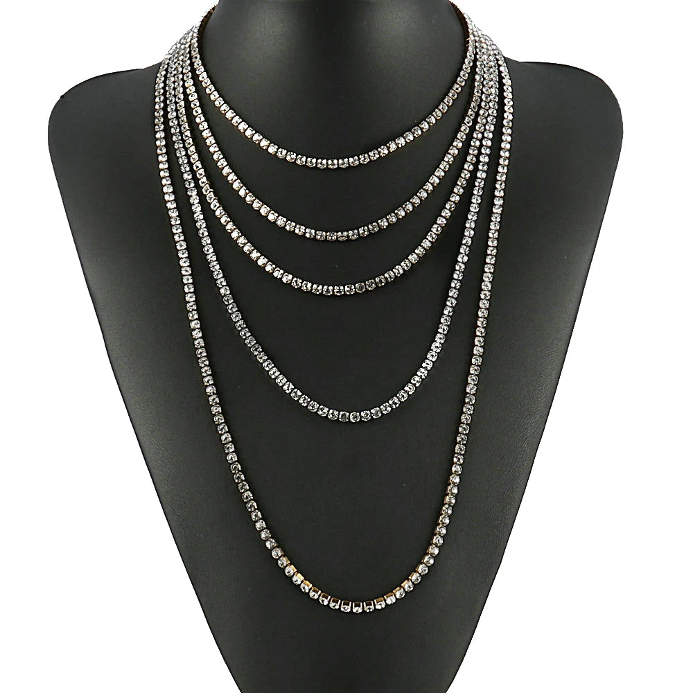 Hip Hop Stainless Steel Iced Tennis Chains Necklace Cubic Zirconia Bling Diamond Claw Setting Trendy for Men Women Wholesale