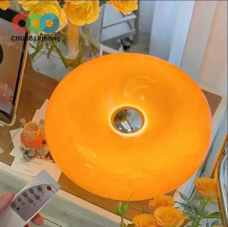 Modern Donut Wall Lamp for Bedroom Touch LED Glass Light with Orange Mushroom for Home Office Bedside