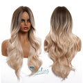 HAOLING Curly Synthetic Wig Wavy Ombre Brown Blonde Synthetic Wigs Middle Part Wigs for Black Women