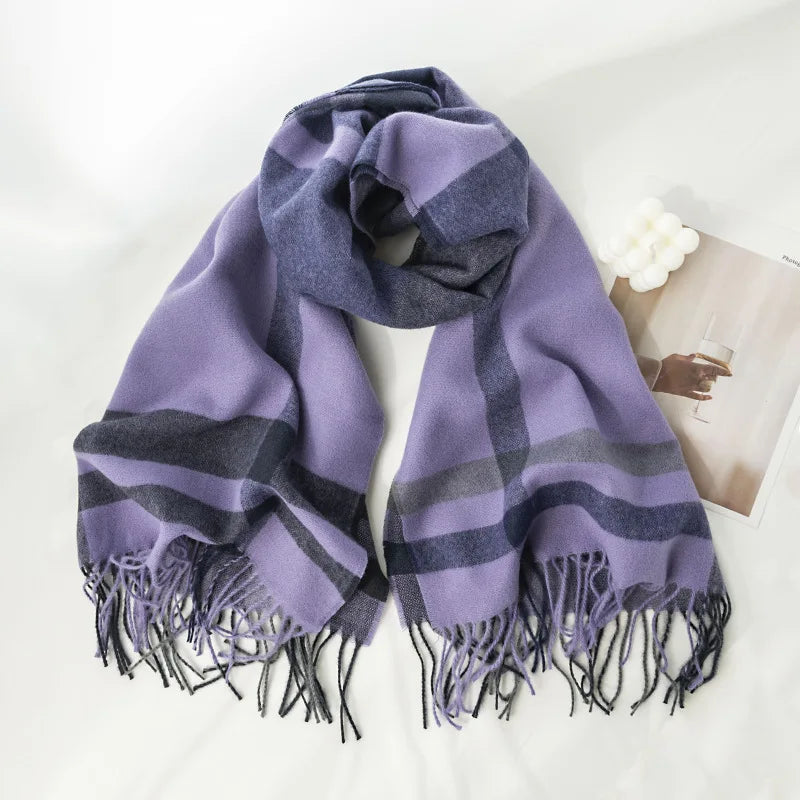 Winter New Colored Checker Scarf Printed Fringe Cashmere Scarf Fashion Sweet Shawl Medium Length Thick Warm Scarves